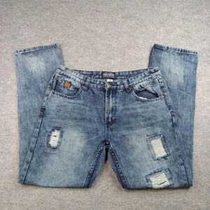 Parish‎ Nation Jeans Mens 36 Blue Distressed Ripped Straight Leg Denim Pants